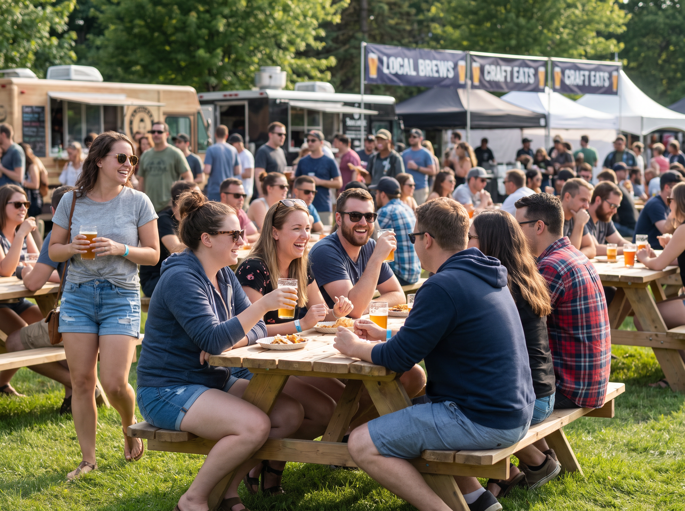 Outdoor craft beer festival with LOCAL BREWS and CRAFT EATS banners